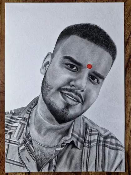 A closer crop of a commissioned male portrait. This view allows you to see the detailed shading work on the face and the realism in the eyes.
