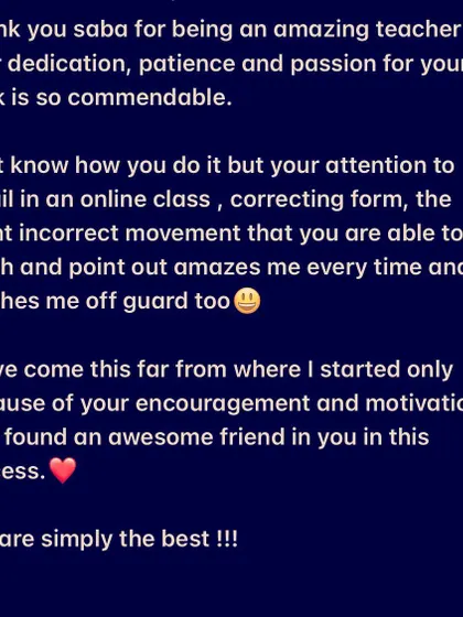 This throwback feedback from a dear client and friend reminds me of the connections we build here. Her comments on my attention to detail even in online classes mean the world to me. It's a partnership, and I'm so lucky to have amazing clients.