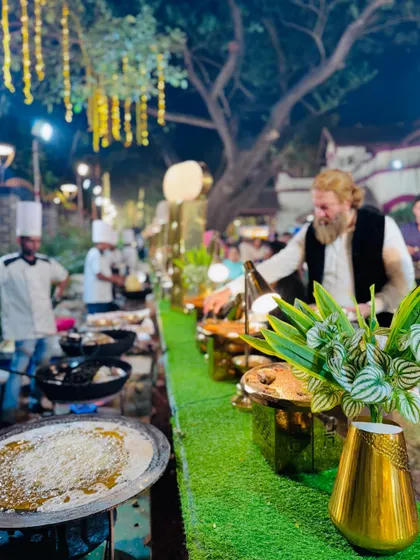 Guests being served at the live seafood station.