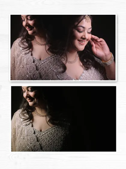 A creative double-exposure style portrait of the bride-to-be from her engagement. This artistic technique adds a dreamy and thoughtful quality to the image.