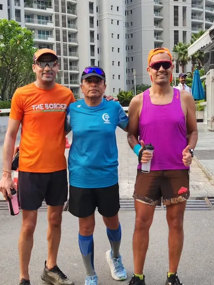 Three of our elite runners after a training session. This is the dedication that leads to sub-3-hour marathons.
