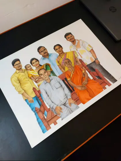Another angle of the large family portrait from Telangana. You can see the details of the different outfits and the seating arrangement I created.