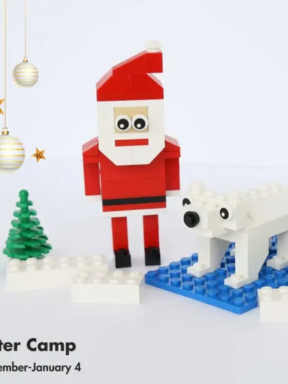 Santa and his polar bear are ready for our Winter Camp. Join us for festive building fun.