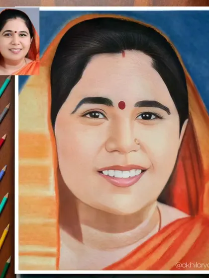 A warm and respectful portrait of a woman, drawn on A2 paper with colored pencils. The large size allows for a high level of detail and a powerful presence.