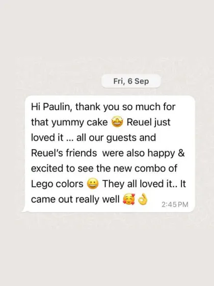 The feedback that makes my day! The birthday boy and all his friends loved the Lego cake and its new color combination.