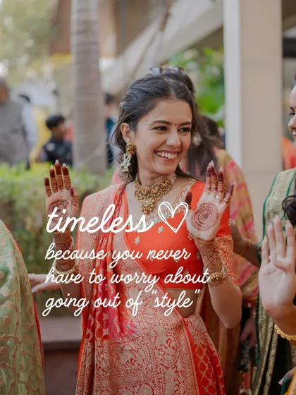 Timeless, because you never have to worry about going out of style. A bride in a classic Banarasi lehenga.