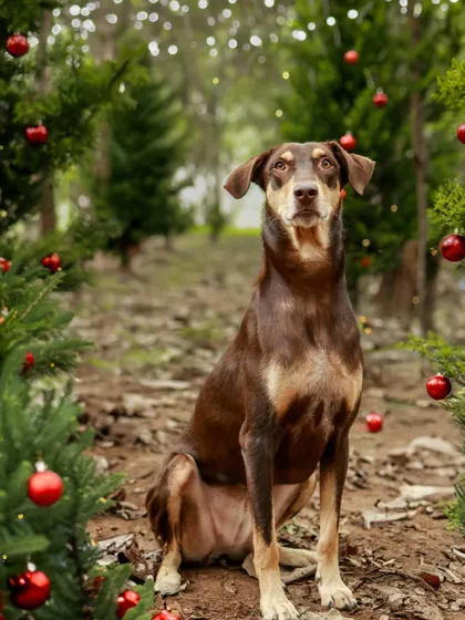 Holly looks so regal and beautiful in our Christmas forest setup. The red ornaments pop against the green trees, creating a classic and magical holiday portrait.