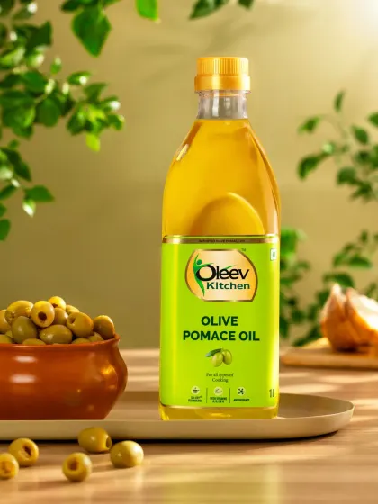 A nature-inspired shot for Oleev Pomace Oil. We used real foliage and played with natural light to cast beautiful, leafy shadows, creating a warm and organic atmosphere that highlights the product.