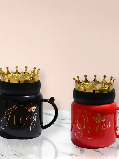 This King and Queen ceramic mug set is a perfect anniversary or wedding gift for a couple. The mugs come with a unique crown-shaped lid, adding a royal touch to their morning coffee.