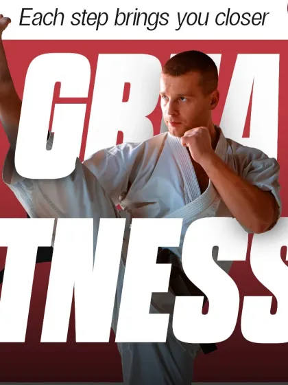 A motivational graphic reminding everyone that each step in their training, no matter how small, brings them closer to greatness.