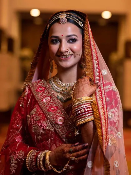 A beautiful portrait of Shyamli. Her skin is glowing, and her eyes are defined with a classic winged liner.