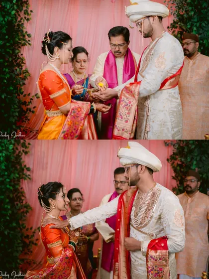 A diptych showing the Kanyadaan and Mangalsutra rituals, two of the most significant moments in the ceremony.