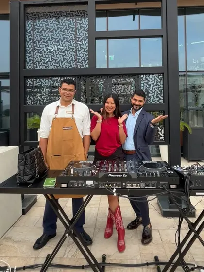 Posing with the general manager and chef at Hotel Indigo in Jabal Akhdar. This shows the strong professional relationships I build during my international contracts.