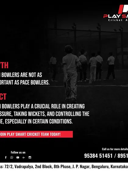 Debunking a common myth about spin bowlers. At Playsmart, we believe spinners play a crucial role and we provide specialized training to master the art.