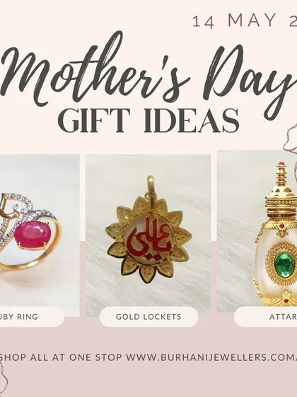 For Mother's Day or any special occasion, I offer a range of thoughtful gifts. This includes beautiful ruby rings, meaningful gold lockets, and even traditional attar bottles, all available at my store.
