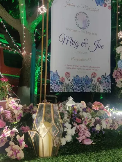 The entrance to a beautiful wedding reception we catered. We believe the dining experience starts with the ambiance, and we coordinate to ensure a seamless feel.