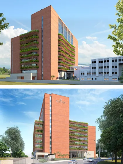 The architectural expression of Peerless Hospital negotiates between solid terracotta-clad cores and fluid, porous volumes that embrace landscaped courtyards, creating a rhythm that responds to both programmatic needs and emotional comfort.