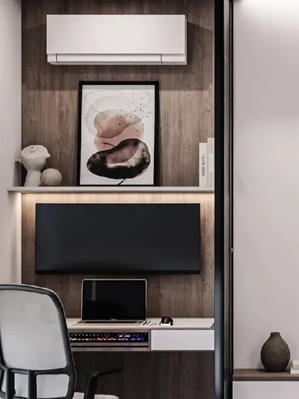 A compact and efficient workspace, showing how a small nook can be transformed into a functional home office.