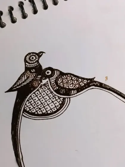 Adding fillers like checks and spirals to the parrot design. This step adds depth and completes the motif.