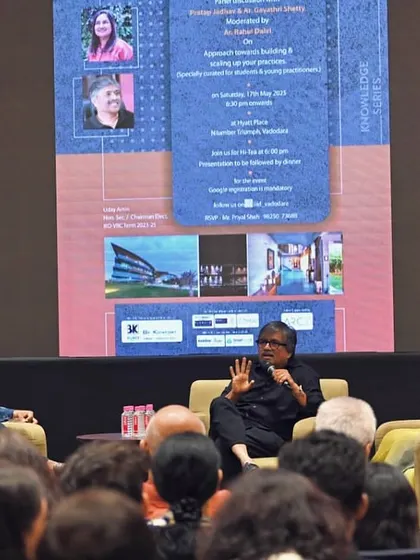 A panel discussion featuring Gayathri Shetty, part of the Indian Institute of Interior Designers (IIID) Knowledge Series. We actively participate in industry events to share knowledge and engage in dialogue about the future of design.