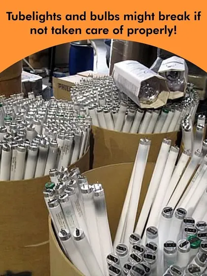 Fluorescent tubelights and bulbs contain hazardous materials and can break easily. It's important to have a safe collection point for this e-waste before it's sent to a specialized recycler.