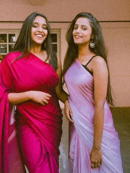 Posing with my friend Divi, both in beautiful sarees.