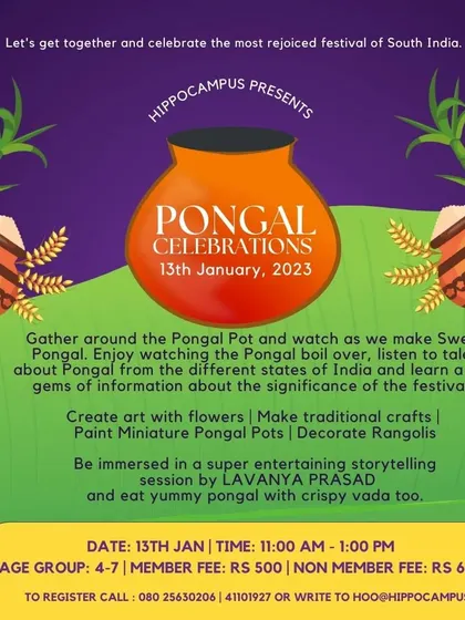 It's time for my annual Pongal Celebration! We gather to make sweet Pongal, create art with flowers, paint miniature pots, and listen to wonderful stories about this South Indian harvest festival.