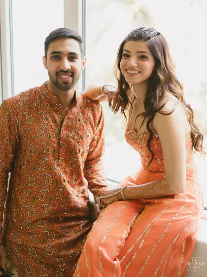 A portrait from Harshita's Mehendi. I created a breathable base and added hints of orange under the eye to complement her beautiful outfit.