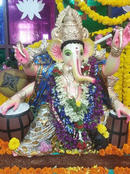 A close-up of the Ganpati idol during our 2023 celebrations, a time of great joy and devotion for our community.