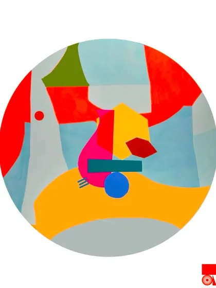 The digital design for the abstract Mumbai-themed ceiling mural. This is the blueprint that guides the final painting, showing the planned composition of colors and shapes representing the city.
