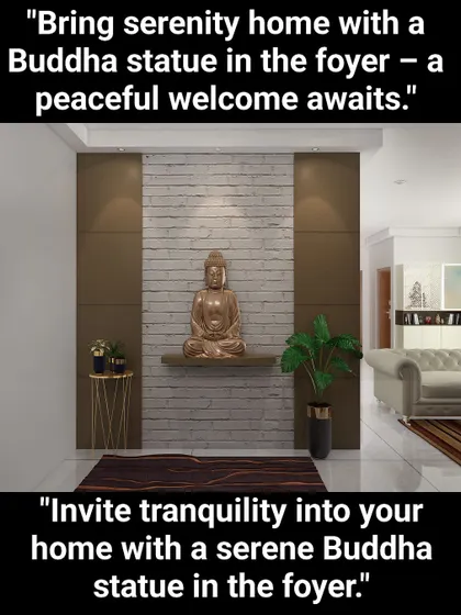 A serene Buddha statue in the foyer creates a peaceful welcome. This design shows how to invite tranquility into your home from the moment you step inside.