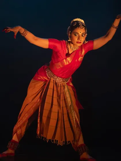 Another powerful stance channeling the "Mothe Bhoot" or great ghost from *VitthāMāi*. Creating this character was one of my most challenging choreographic tasks, blending contemporary dance ideas with South Indian folk traditions.
