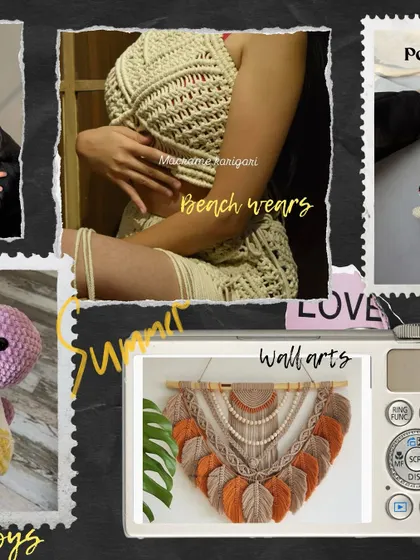 From boho-chic beachwear and macrame wall art to adorable amigurumi toys, this collage highlights the breadth of our skills. We love blending different fiber art techniques to create unique pieces.