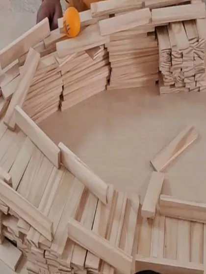The focus in the room is always so real and inspiring. Each child gets their own set of planks and a space to bring their ideas to life, learning about balance and dedication through hands-on building.