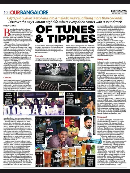 The full article "Of Tunes & Tipples" in Our Bangalore Weekly, where I was featured among other nightlife professionals discussing the city's evolving pub culture.