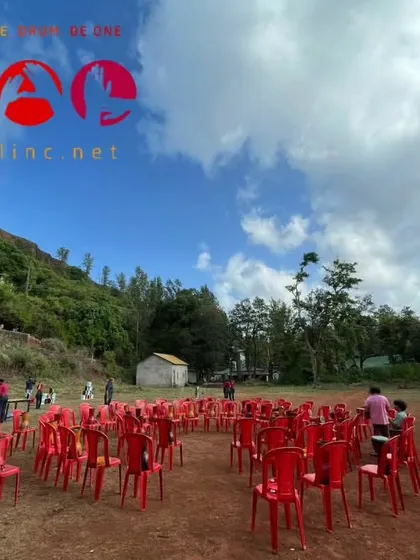 The calm before the storm. An empty circle of chairs in a stunning outdoor location, waiting for the participants to arrive and fill the space with rhythm and energy.