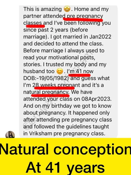 It's never too late to trust your body. This student and her partner attended my class, and at 41 years old, she is 28 weeks pregnant with a natural pregnancy.