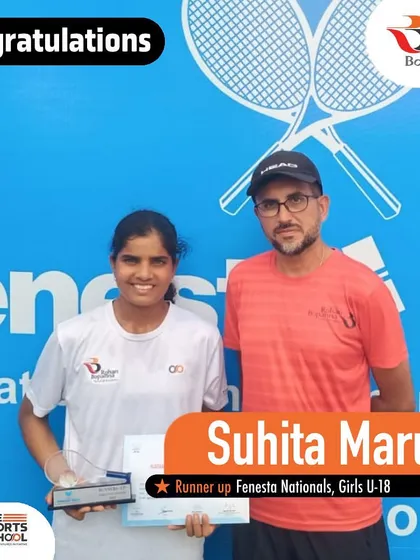 Suhita Maruri with her coach Arpan Lakhani after her fantastic run at the Fenesta Nationals.