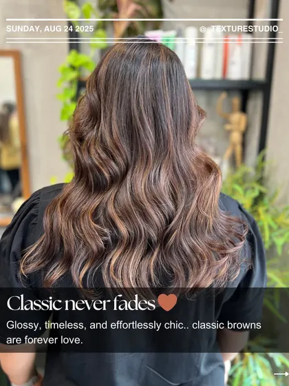 You can never go wrong with a classic. This glossy brown look is timeless, chic, and effortlessly beautiful, proving that classic shades never fade.