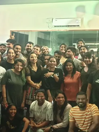 A candid group photo from our lively Diwali celebration at the gym.