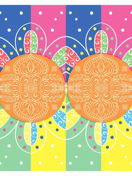Here I've turned the mandala into a repeating pattern. The symmetry and vibrant colors create a playful and mesmerizing design that would be great for textiles or wallpaper.