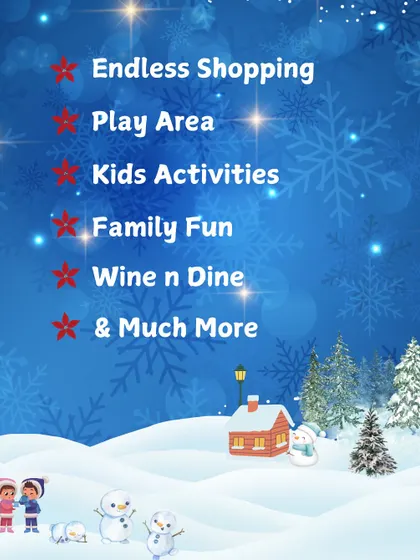 An invitation to Mtastic's Kids Winter Wonderland. This graphic details the family fun to be had, with kids' shopping, a play area, and activities.