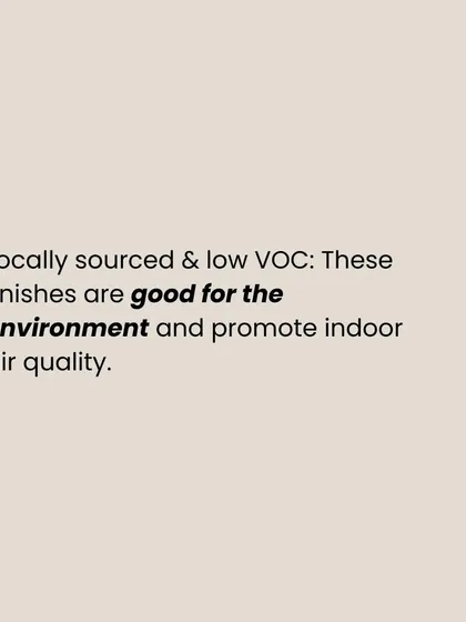We prioritize locally sourced and low-VOC finishes. As this graphic states, these materials are good for the environment and promote better indoor air quality, which is crucial in healthcare settings.