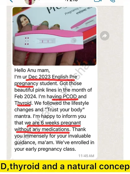 This student with PCOD and thyroid issues got her positive result without any medications. She followed the lifestyle changes and the "Trust your body" mantra.