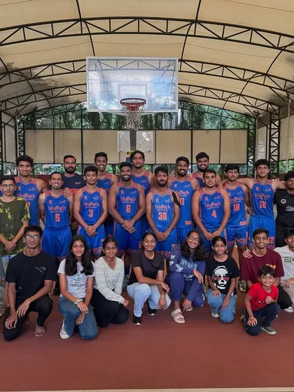 With the senior men's team and supporters at the Karnataka State 'B' Division League in 2024.