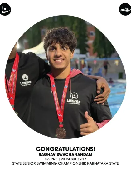 Raghav Swachanandam with his bronze medal for the 200m Butterfly at the State Senior Swimming Championship, a proud achievement for our swim team.