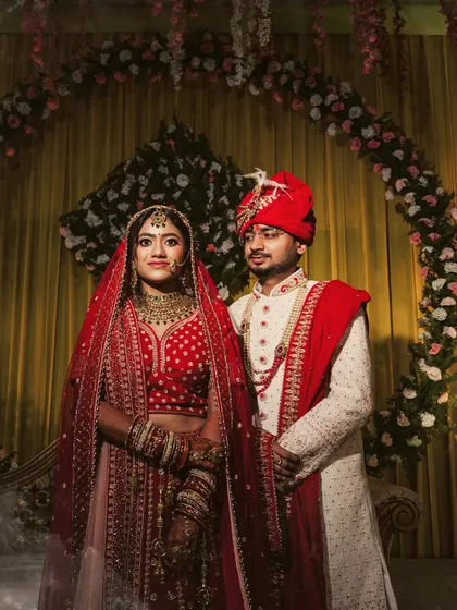 A classic portrait of the wedding couple, perfect for a wedding album cover.