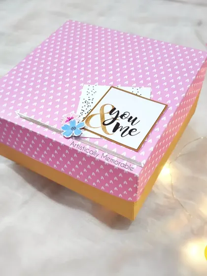 The beautiful 'You & me' themed box I created to hold a precious scrapbook album.