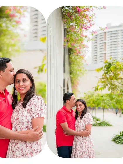 A collage from an anniversary shoot, capturing the couple's enduring love and affection.
