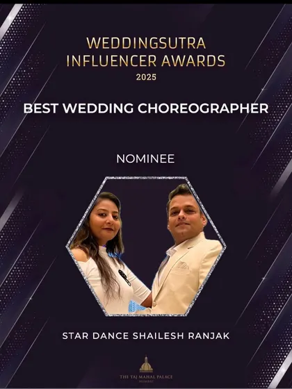 Honored and grateful to be nominated for Best Wedding Choreographer at the WeddingSutra Influencer Awards 2025. Thank you for all the love and support!